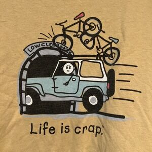 Vintage Life Is Crap Humor Tee‎ Shirt Brown Mens XXL  2X 100% Cotton 50" Chest
